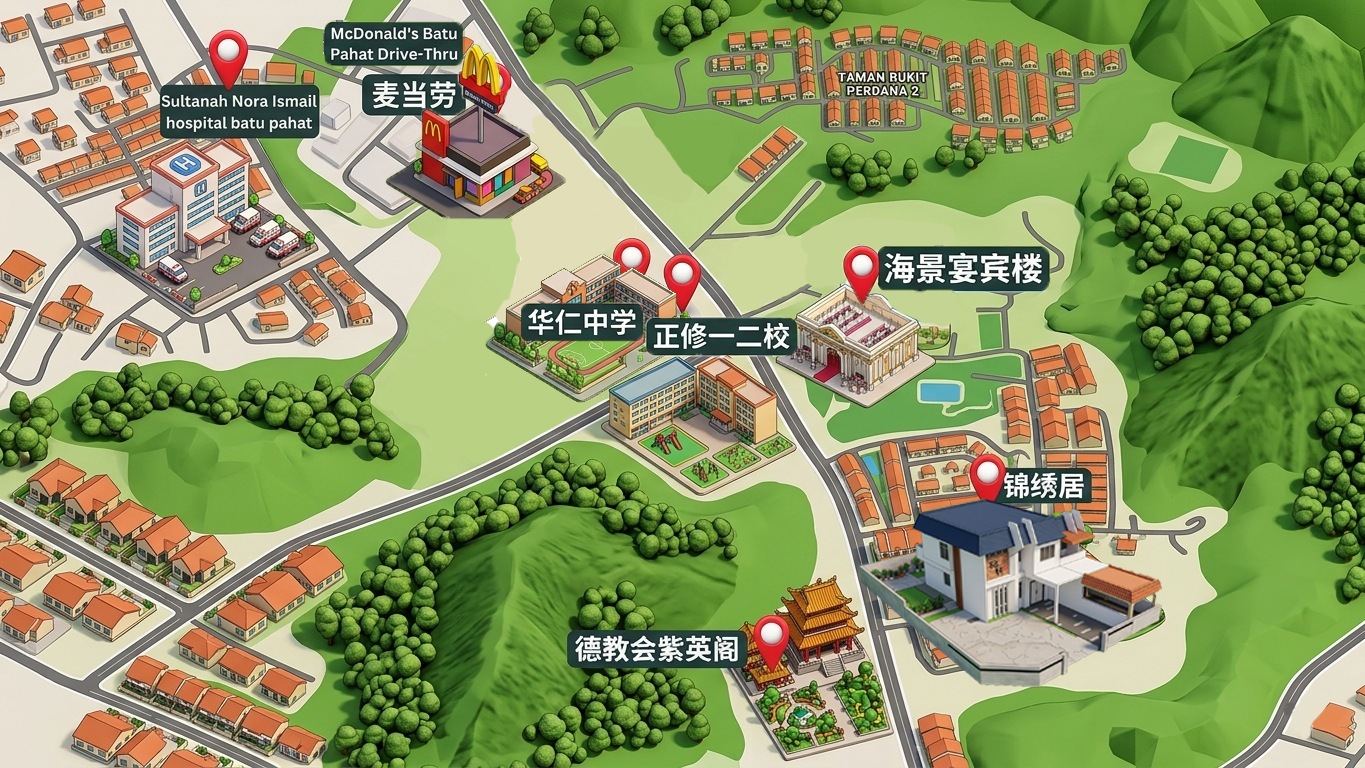 Map showing Jin Xiu Homestay location in Batu Pahat